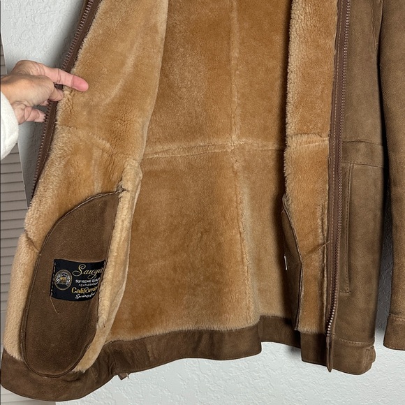 Pitkin County Dry Goods Suede Jacket Camel Brown Shearling Pockets Vintage 42 - Picture 7 of 12